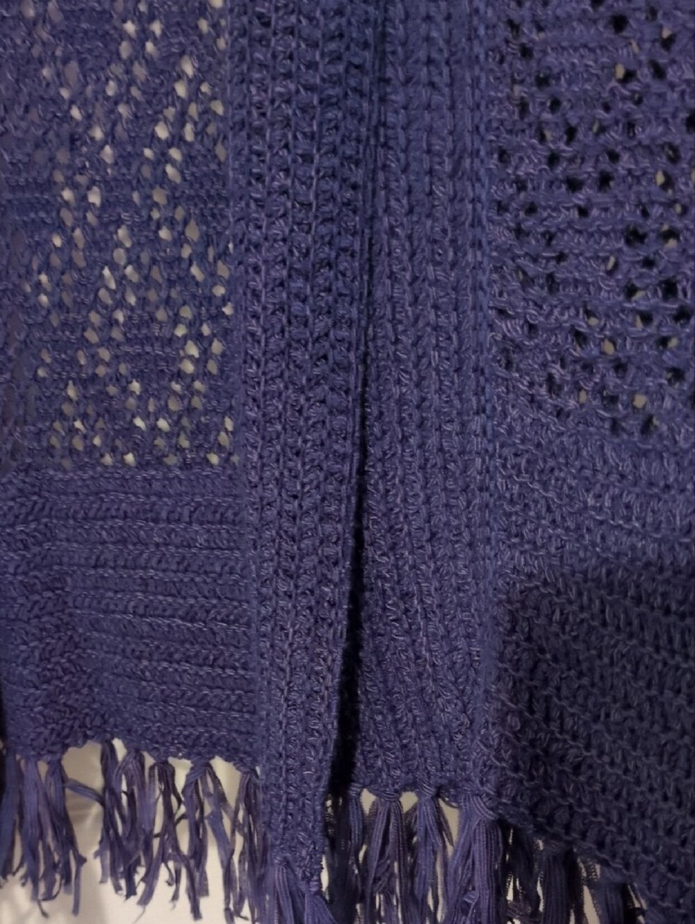 Ruby Rd. Navy Open-Front Crochet Fringe Cardigan - Picture 8 of 9